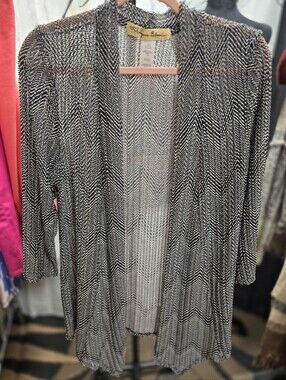 Aqua Blues Black & White Open-Front Women's Cardigan
